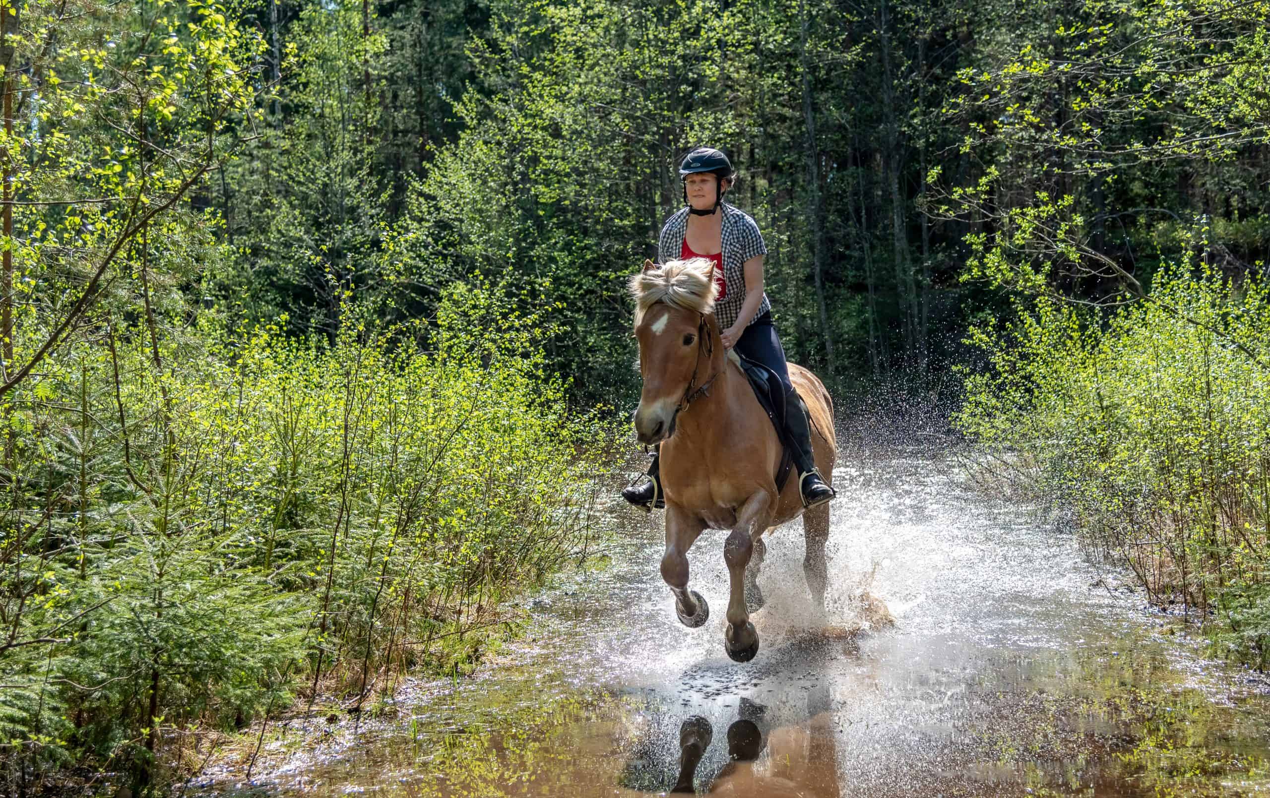 Woman horseback riding on water