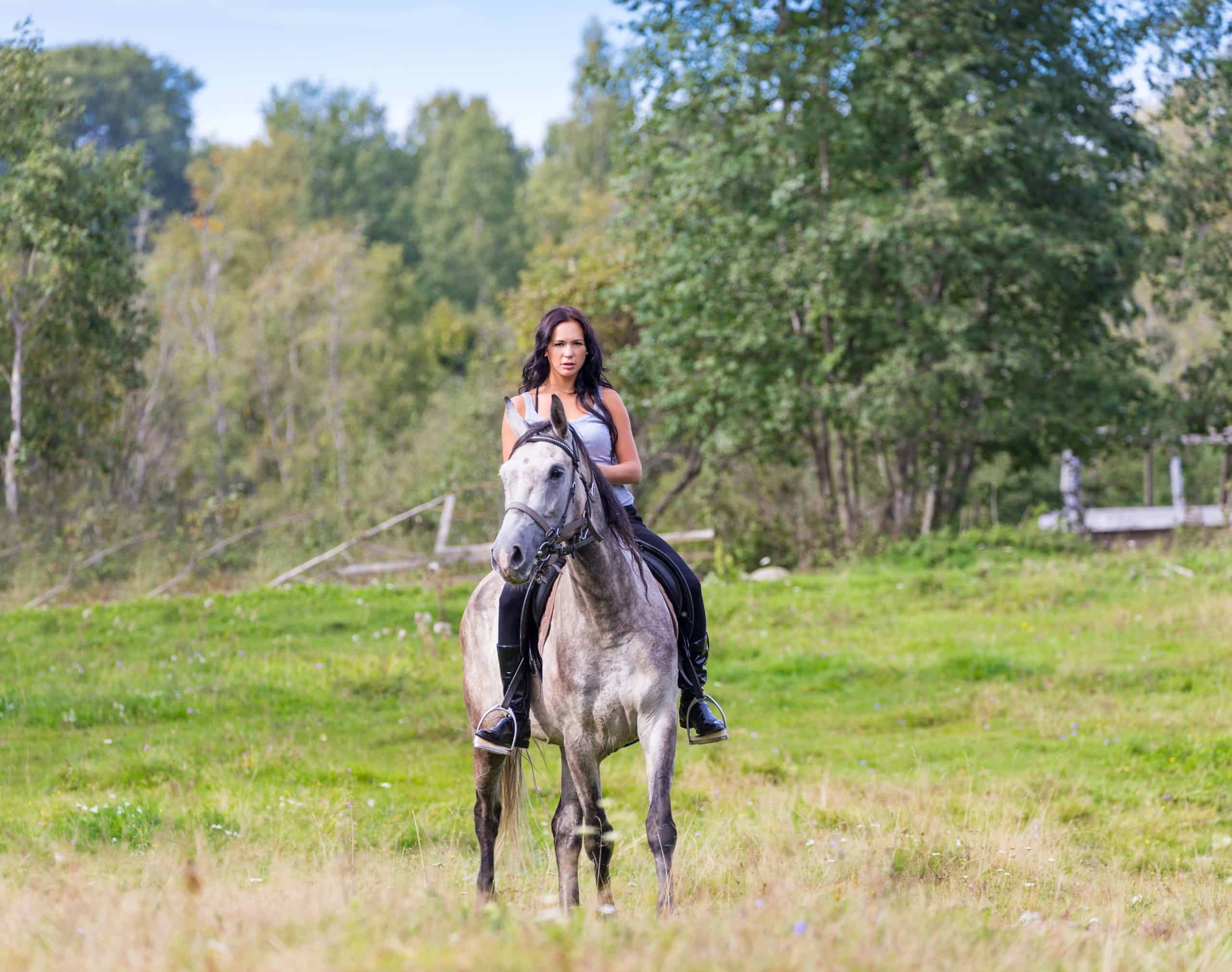 woman riding a horse farm