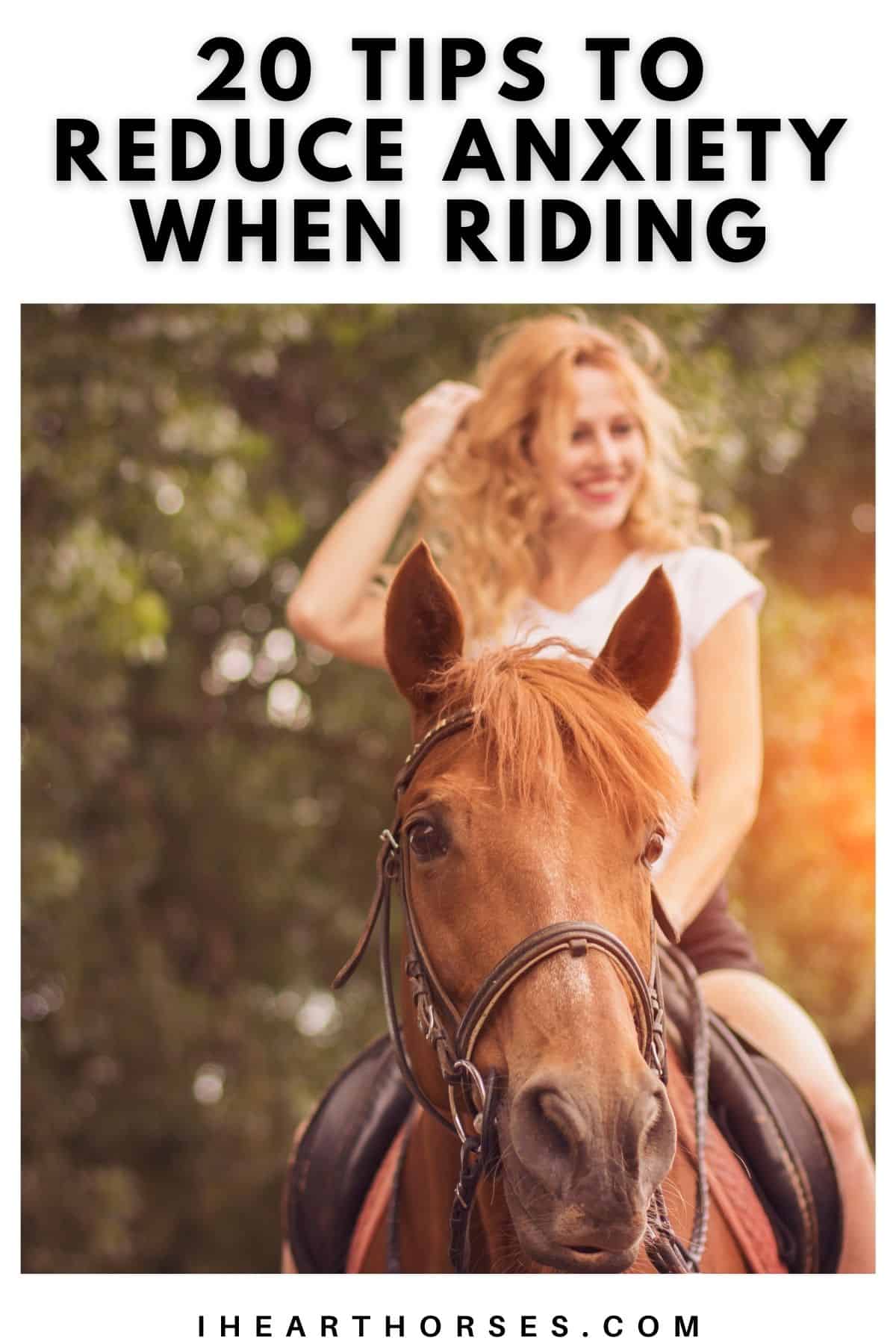 Woman smiling on brown horse