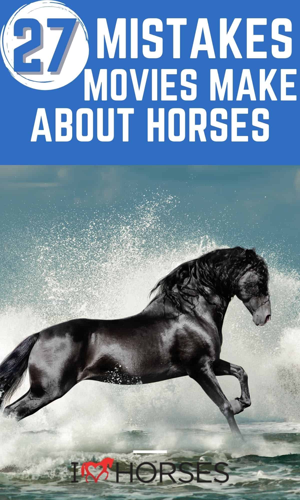 Pinterest image with title in blue overlay and black horse in water below
