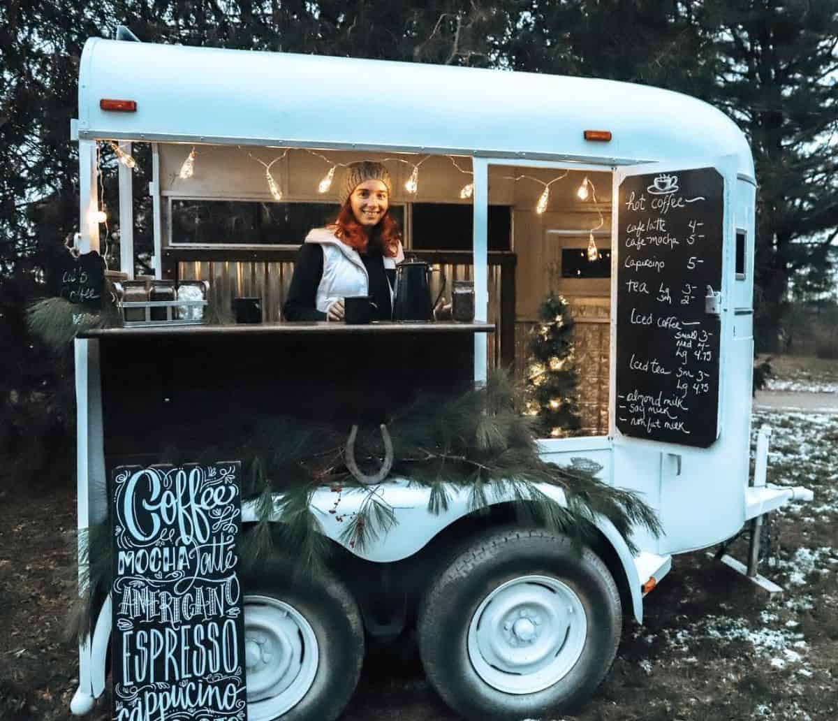 A horse trailer rebuilded as a small coffe shop.