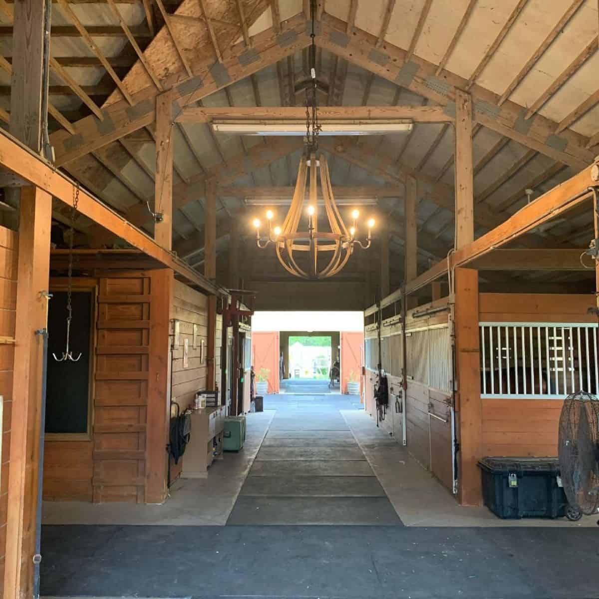 Chandelier in a barn.