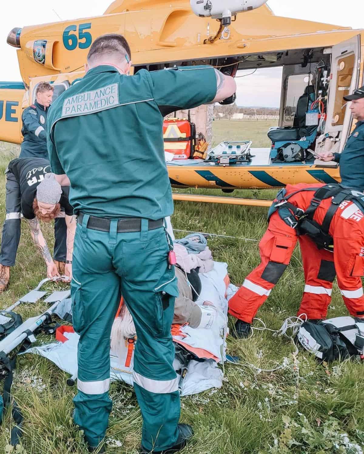 A severe injury treated by ambulance paramedics.