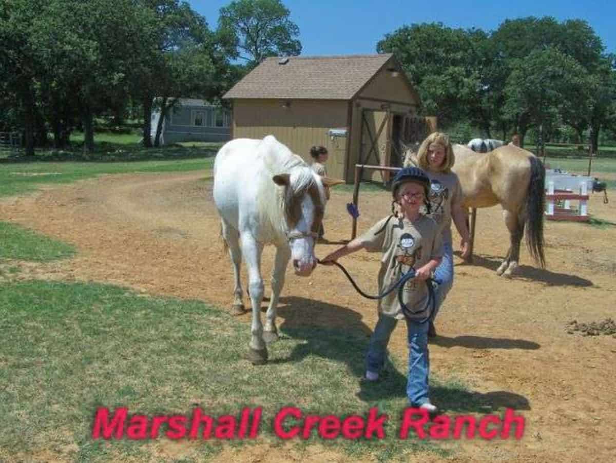 A kids on a ranch with horses.