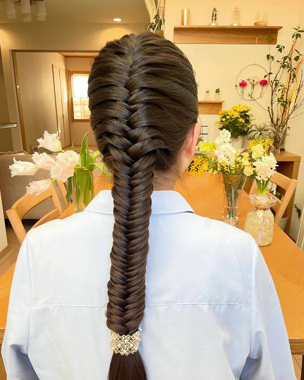 Fishtail Braid woman's hairstyle.