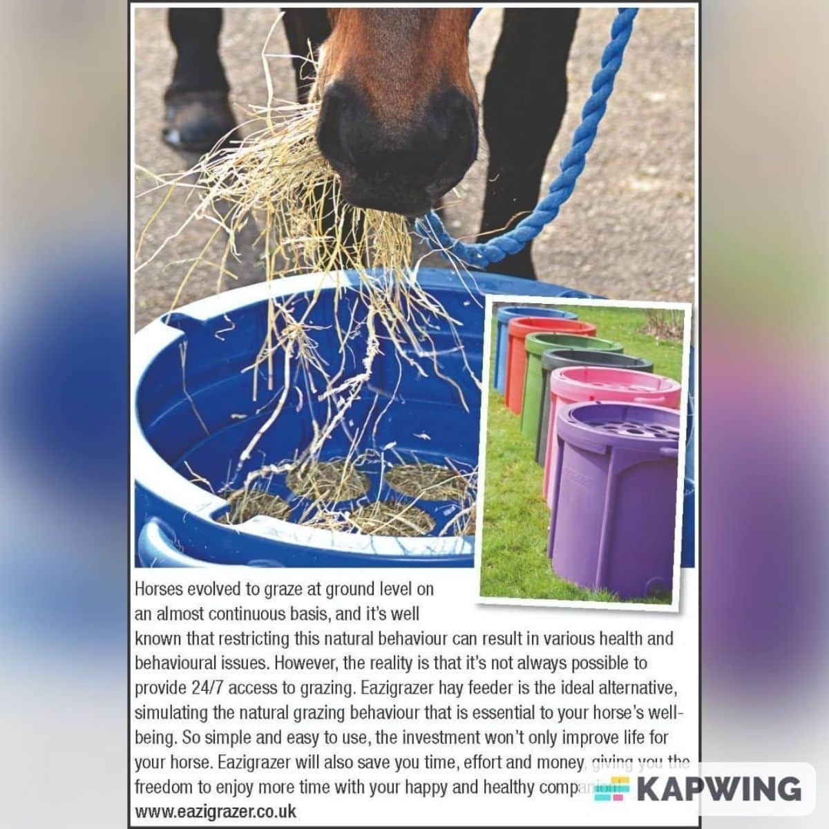 A plastic bucket horse feeder.